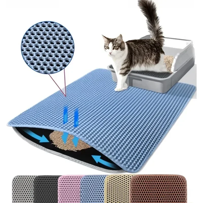 Large honeycomb double litter trap mat, non-slip waterproof and urine-proof litter box mat, kitten supplies and essentials