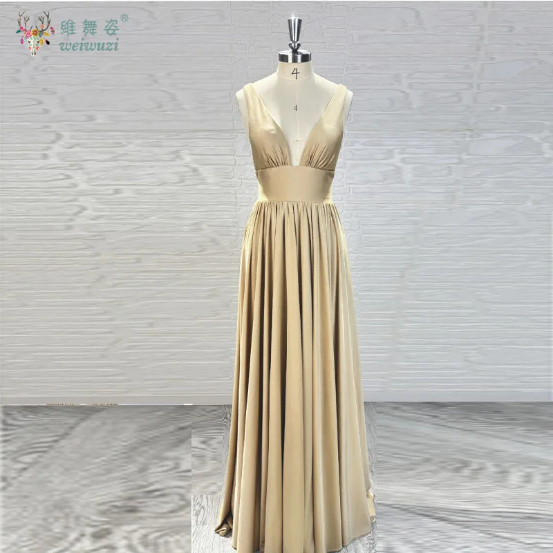 

Sexy V-Neck Side Slit Satin A-Line Wedding Bridesmaid Dresses Elegant Backless Pleat Floor-Length Formal Dinner Evening Dress