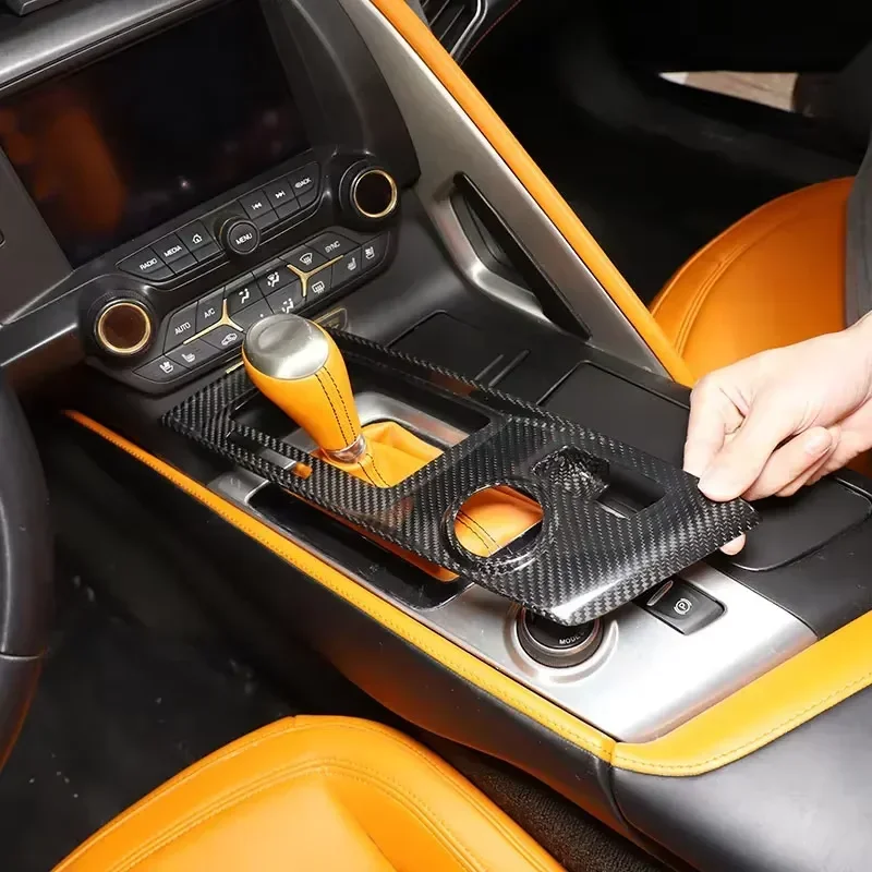 

For Chevrolet Corvette C7 Real Dry Carbon Fiber 2014-2019 Center Gear Shift Panel Cover Sticker Auto Accessories modification