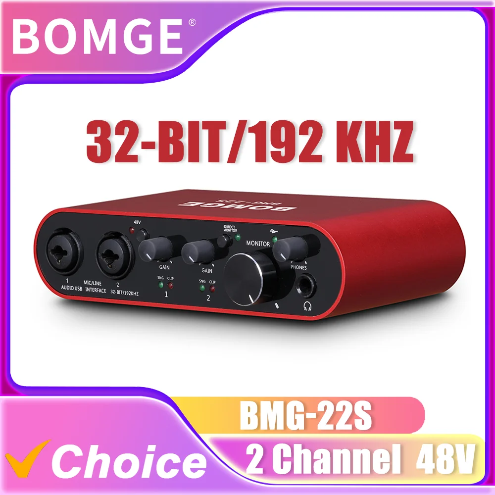 BMG-22S USB Audio Interface 32Bit/192kHz with XLR/48V Power, High-Fidelity, for Studio Audio Mixer Interface,Plug and Play