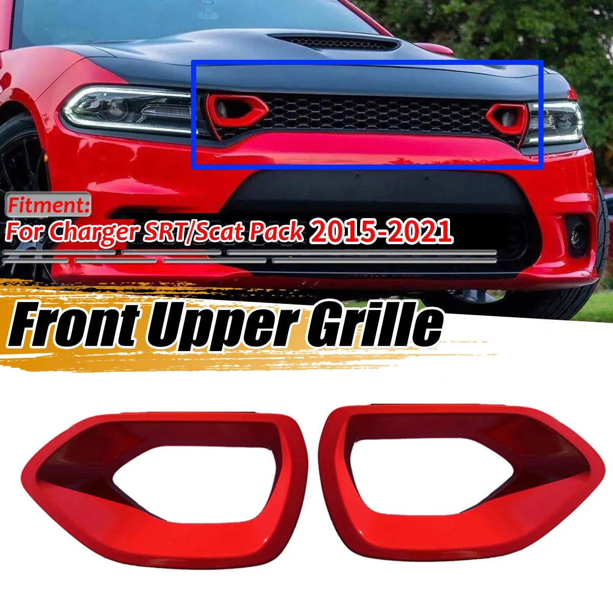 For 2019-2021 Dodge Charger SCAT PACK / HELLCAT Fresh-Air Grille Insert/Bezel Set 68417505AA 68417504AA Red