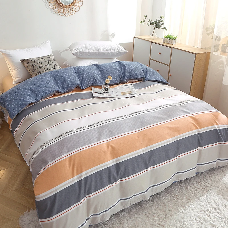 Striped Duvet Cover 100% Cotton, Gray Orange Khaki Reversible Comforter Covers ,Simple Modern Bedding Men and Women Home Decor