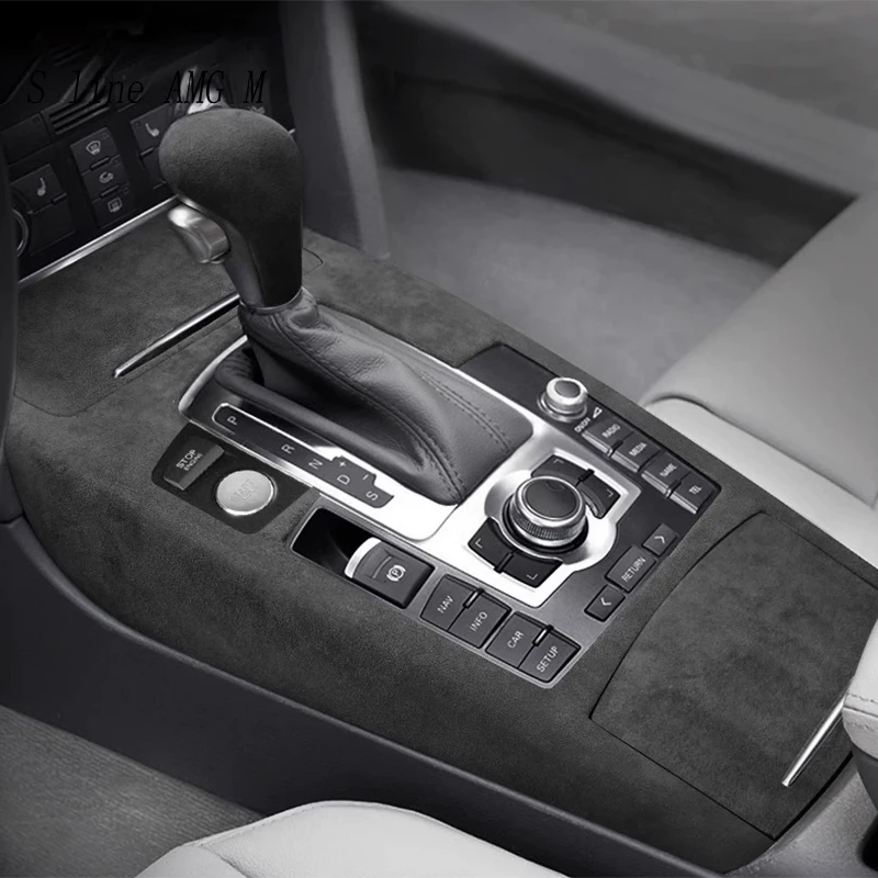 

For Audi A6 C6 2005-2011 Car Styling ABS Plastic Suede Gear Shift Knob Trim Cover Center Console Armrest box Sticker Accessories