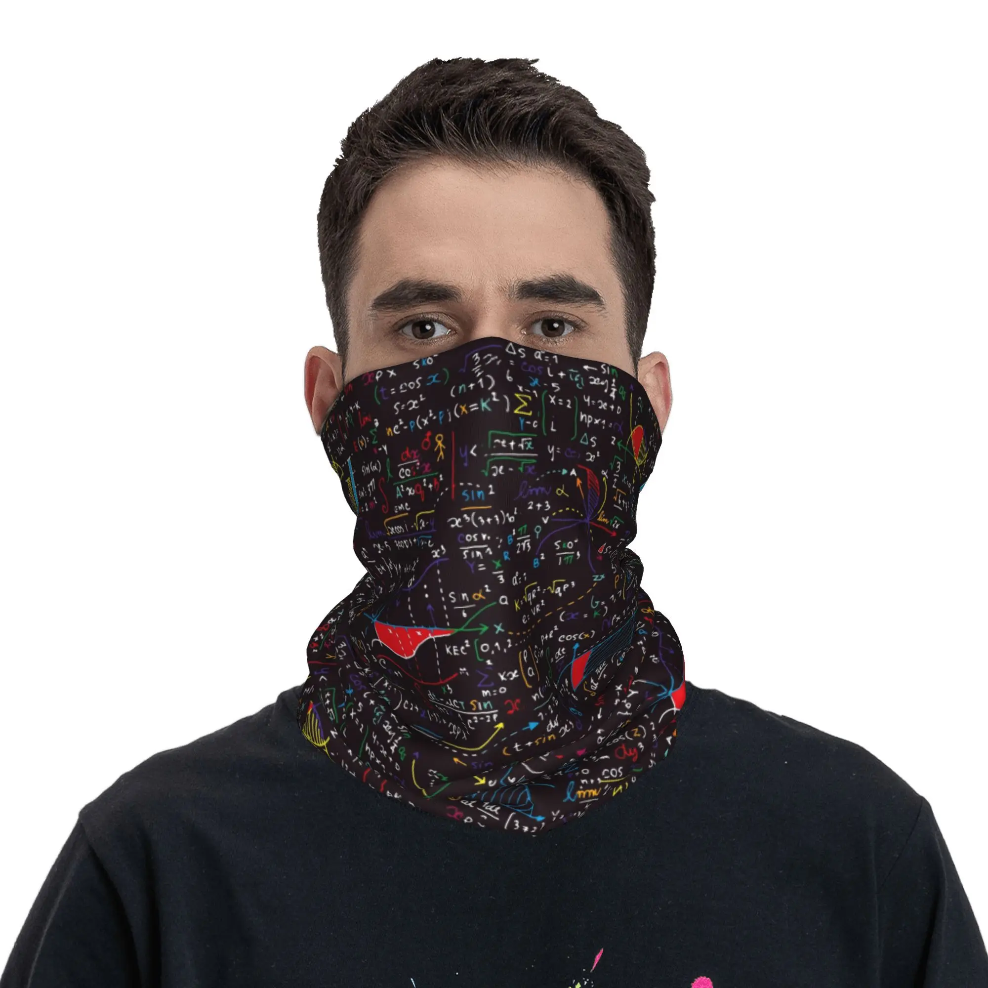 Kleurrijke wiskundige formules bandana nekbeschermer bedrukt masker sjaal warme fietssjaal hardlopen unisex volwassene het hele seizoen