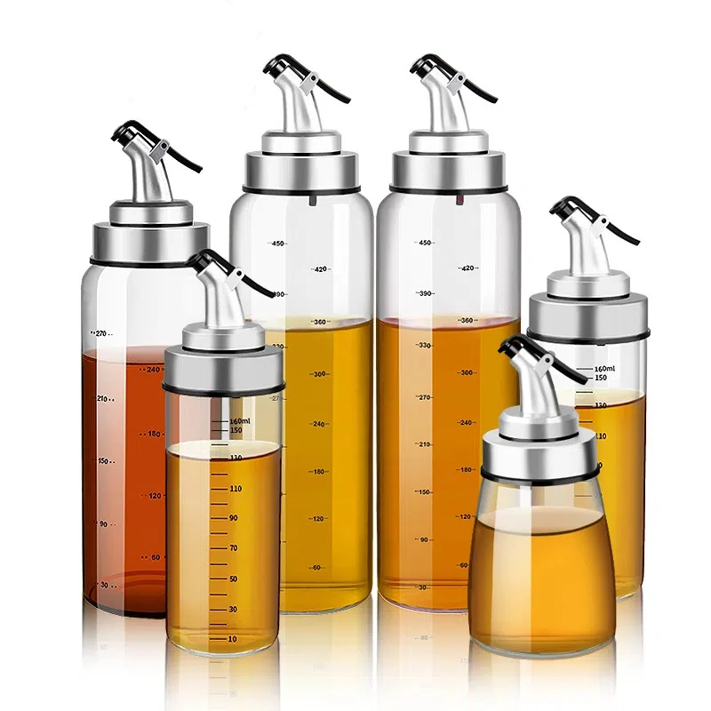 Botella de vidrio para condimentos de cocina, dispensador de vidrio para almacenamiento de aceite, vinagre y salsa