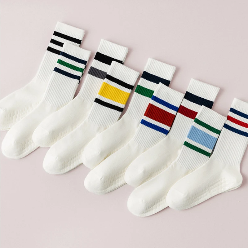 Anti-slip Cotton Mid-calf Striped New Colorful Breathable Yoga Socks Pilates Socks Indoor Gym Dance Fitness Sports Floor Socks