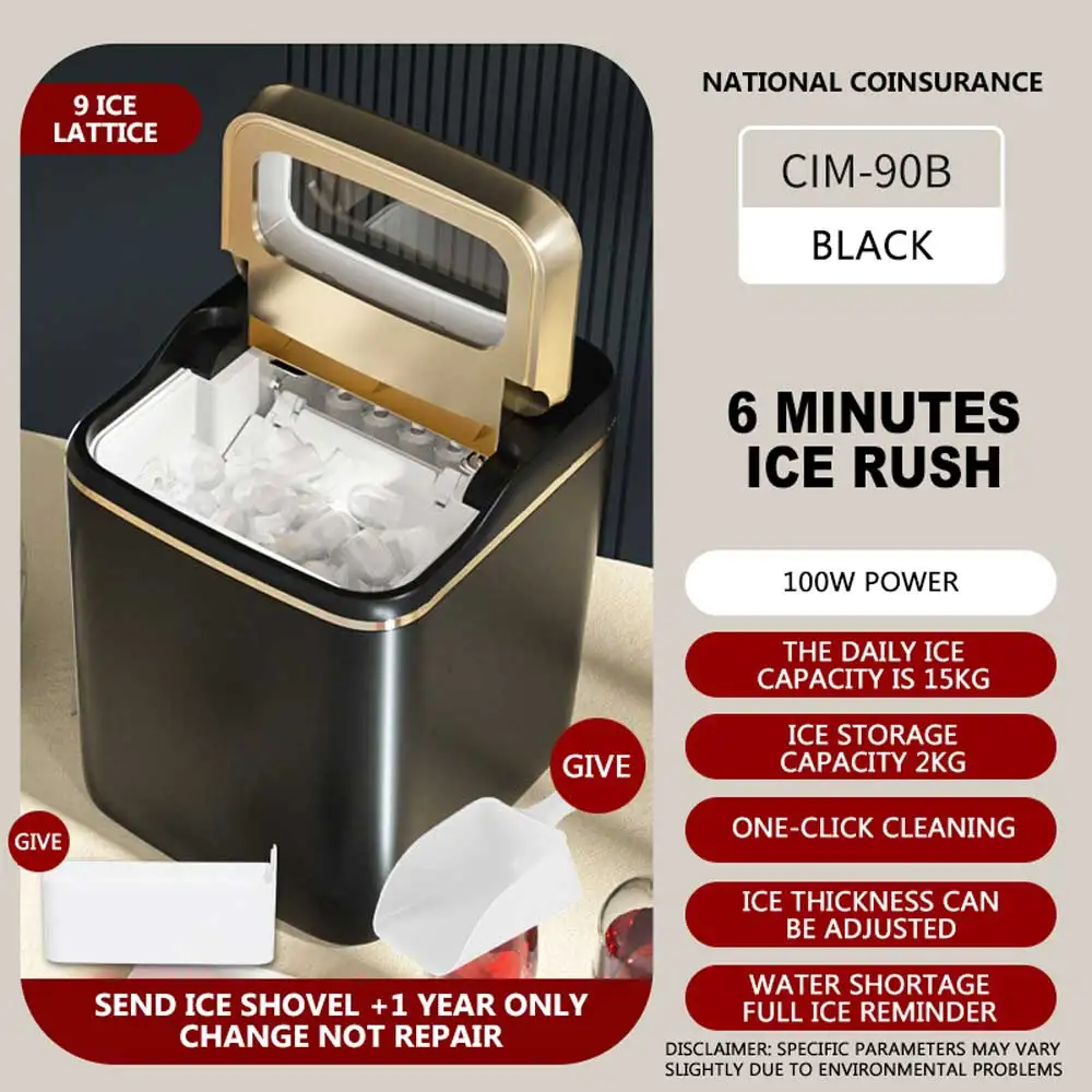 15kg Household Small Ice Maker Commercial 9-Cell Fully Automatic Ice Maker Manually Adding Water