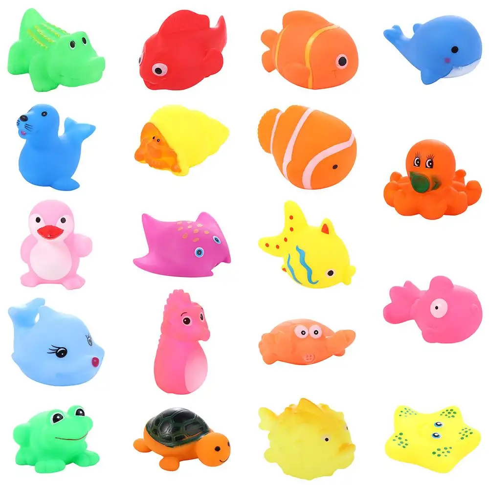 Suave lindo niños sonido animales chirriantes colorido flotador ducha juguete bebé juguetes de baño natación juguetes de agua juguetes de baño