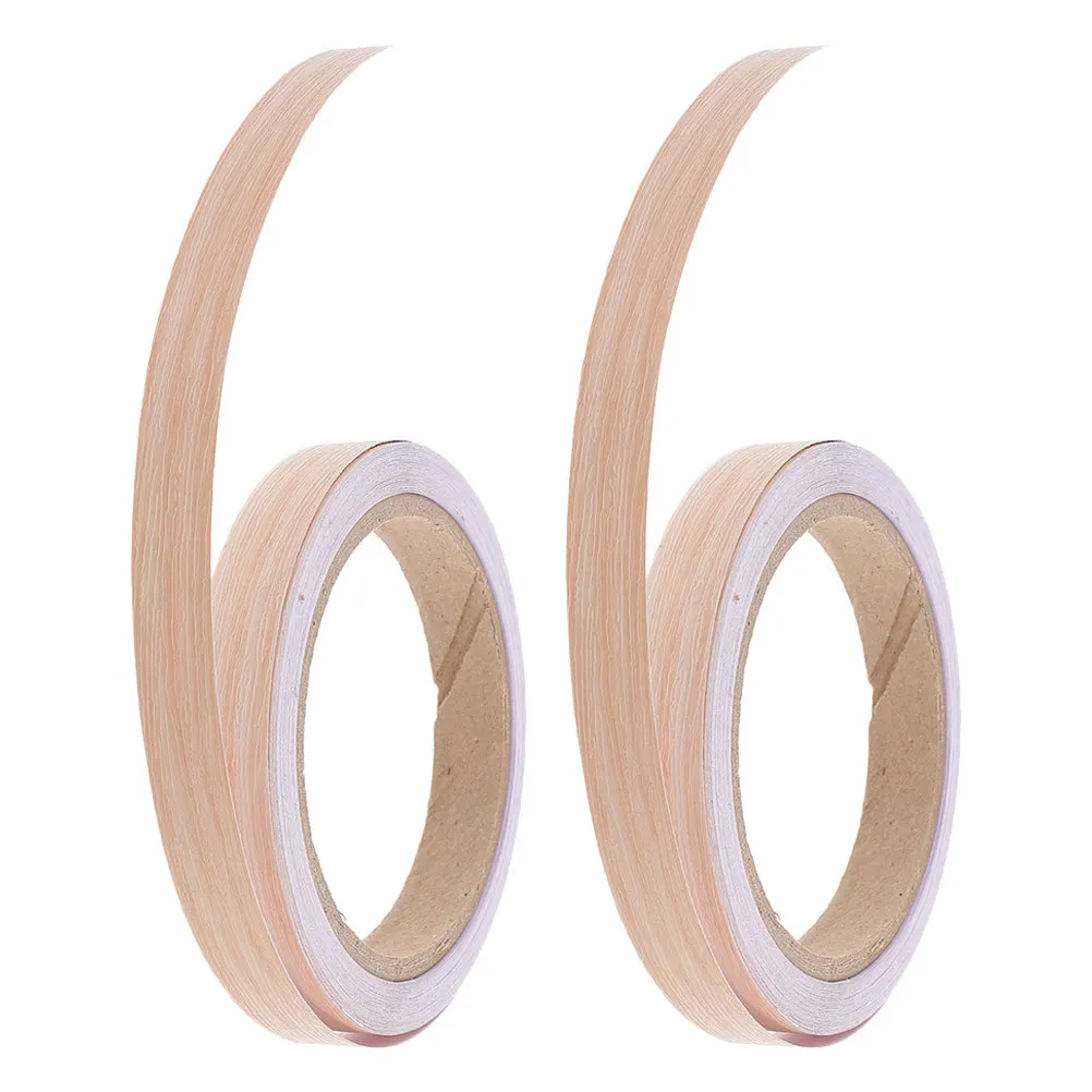 

2pcs 2 Rolls Wood Grain Edge Banding Tape Self-Adhesive Flexible Strip For Furniture Cabinet Door Window Trim Peel Stick Veneer