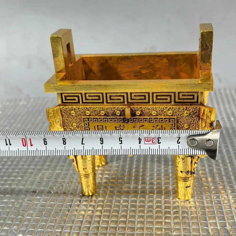 Copper incense burner, pure brass, square design, four-legged, symbolizing prosperity and longevity, suitable for office, entran