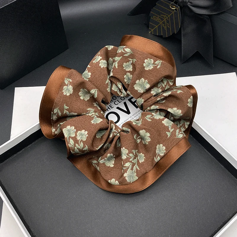 

Retro floral coffee color versatile headband for women's fashion, printed temperament, hair tie, floral hair accessories