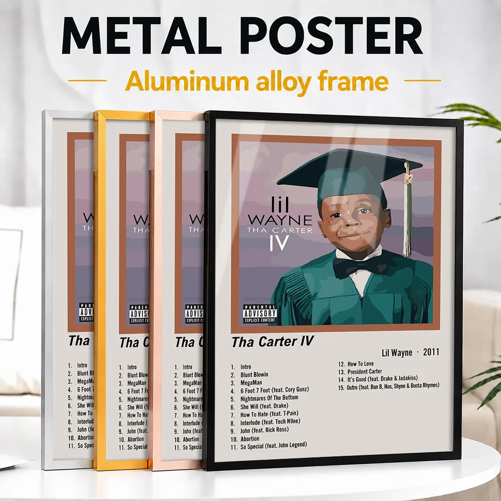 Lil Wayne Tha Carter IV Album Cover Framed Metal Poster Personalized Recording Tribute Wall Art Ideal For Music Fans In Home Bar