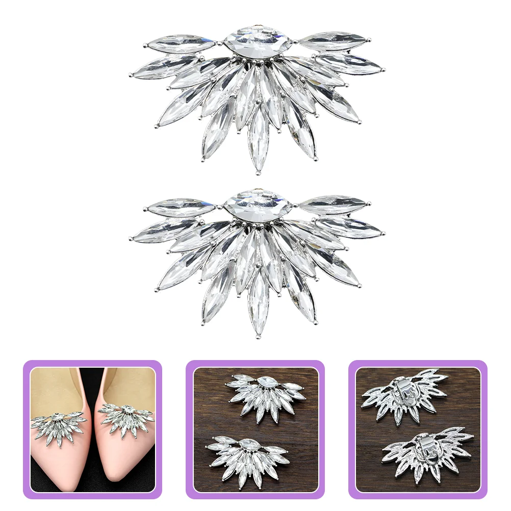 2 Pcs Shoe Buckle Tongs Block Heels for Women Women's Pumps Clip Bridal Buckles Rhinestone Decor Boots Miss