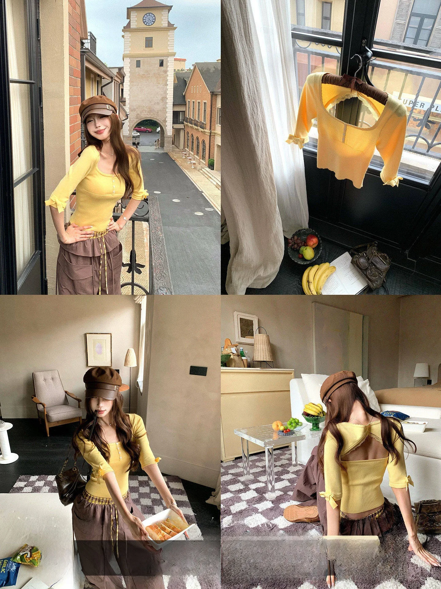 

Трикотажная футболка Pinksoya с квадратным вырезом и завязками, женская летняя облегающая повседневная модель с рукавом три четверти