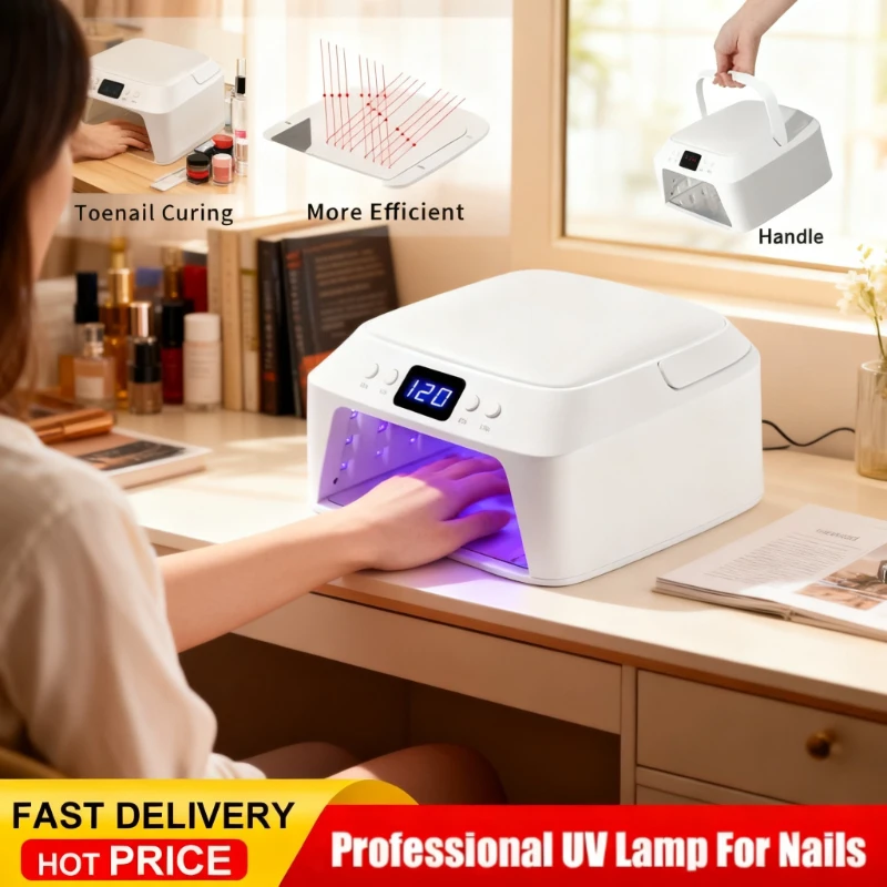 

71 светодиодов УФ-лампа для ногтей Большая космическая сушилка для ногтей с подушкой для рук Смарт-датчик 72 Вт Профессиональная УФ-лампа для ногтей Маникюр Педикюр