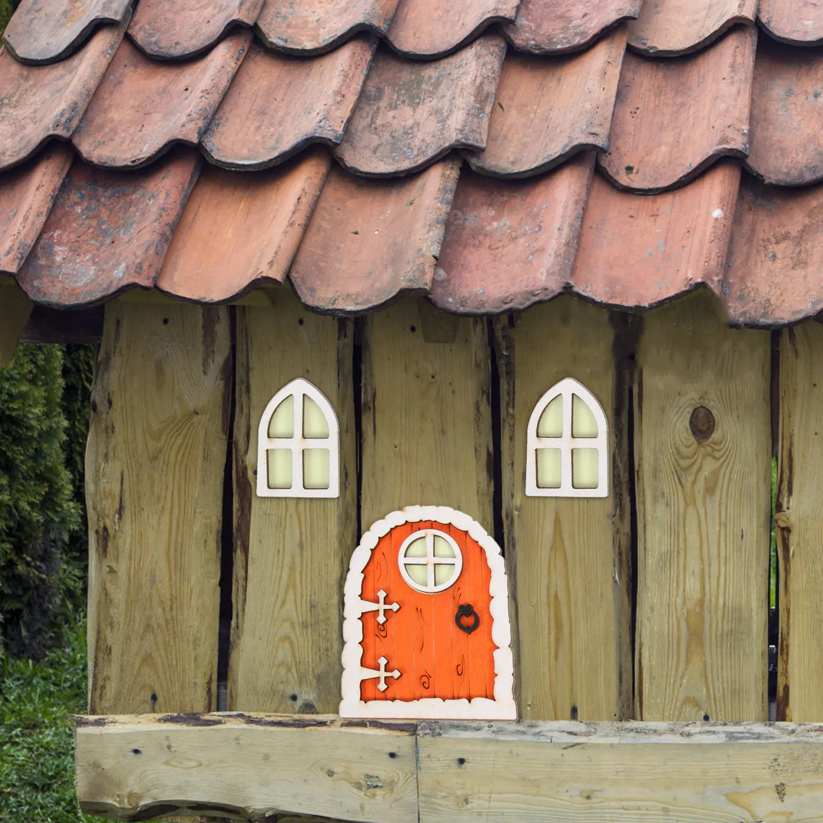 

3 комплекта деревянных светящихся миниатюрных дверей-украшений для сада, подвесных на дерево, для детского уличного декора, украшения сказочного домика