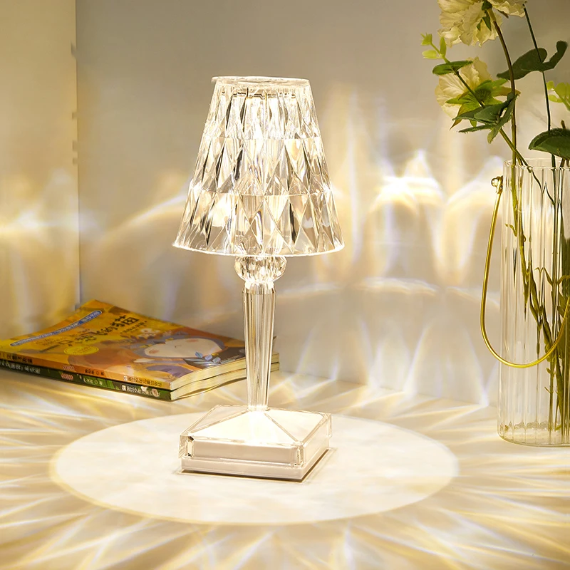 

Dimmable Desk Lamp 5W LED Bling Table Crystal Light USB Rechargeable Cordless Battery-Powered PMMA Lampshade Switch Bedroom