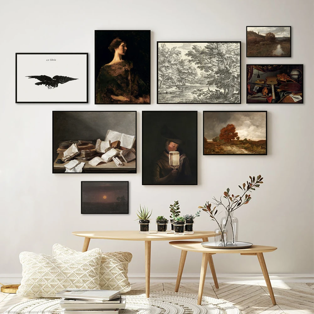 Dark Academia Gallery Art Prints Moody Victorian Posters Vintage Botanical Canvas Oil Painting Antique Moonlight Museum Decor