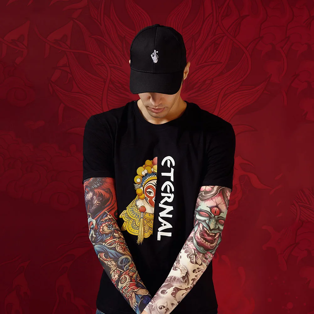6pcs Men's Tattoo แขนฤดูร้อนไม่มีรอยต่อ Armguard Man Uv ป้องกันแขนถุงมือขับรถผ้าไหมน้ําแข็งผู้หญิง Anti-Sunburn แขน