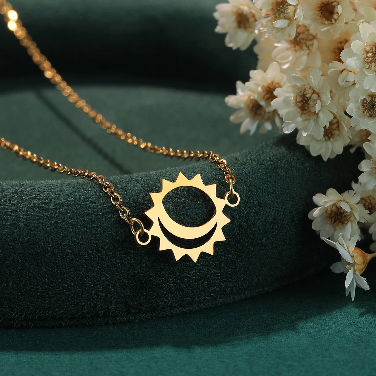 كينيتيال قلادة من الفولاذ المقاوم للصدأ أفضل دائرة غير النظامية الشمس القمر قلادة القلائد للنساء هدايا مجوهرات #4