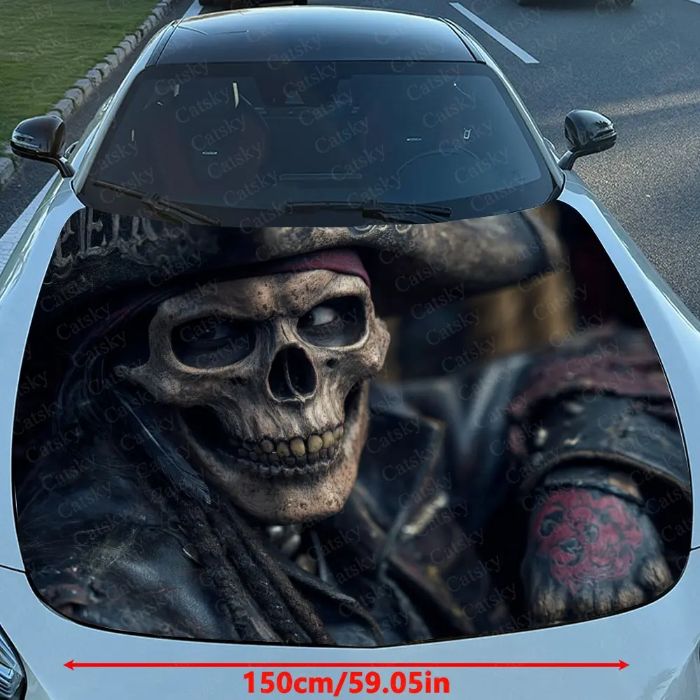 Skeleton Pirate Captain Car Hood Sticker, Premium Vinyl Sticker For Automotive Exterior Customization, Durable PVC Vinyl Wrap