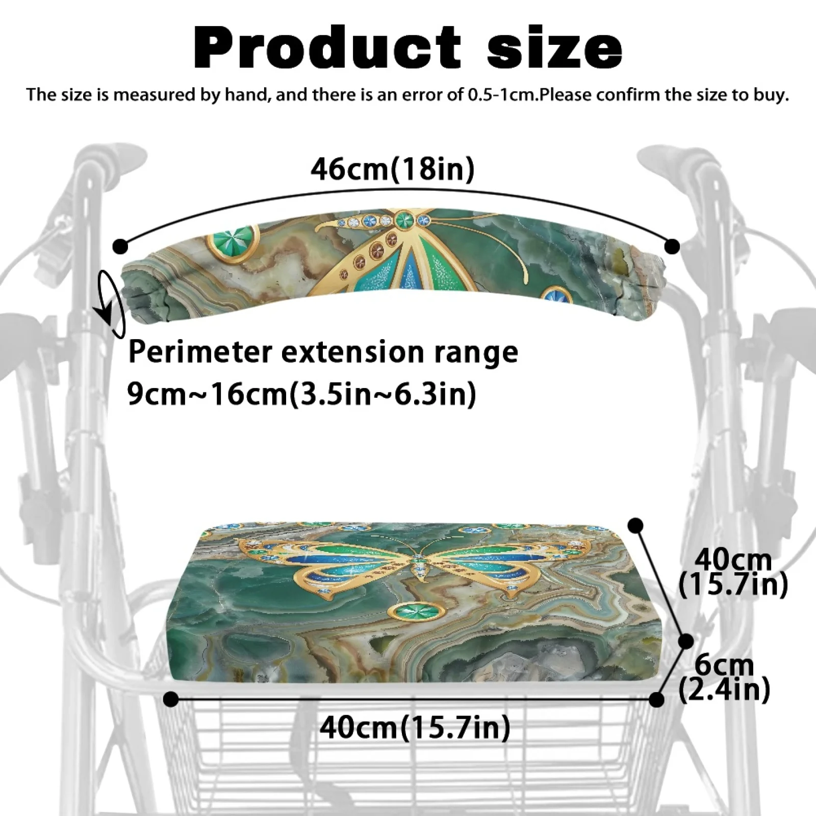 Coloranimal Gemstone Butterfly 2 Pieces Rollator Walker Seat Back Cover Walker Seat Covers for The Elderly Neighborhoods - view 6