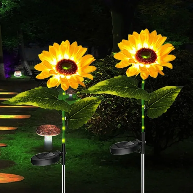 

LED Solar 2pcs Solar Garden Lights Outdoor Lawn Lights Waterproof Simulation Flower Landscape Lamp Decor Christmas Flower Light
