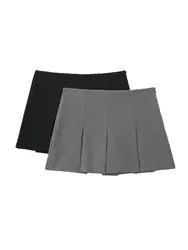 Women Fashion With Pleated Shorts Skirts Vintage High Waist Side Zipper Female Skort Mujer