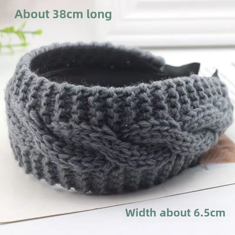 Warm Wide-brimmed Headband Autumn and Winter Wool Hairpin Skiing Covering White Hair Knitted Hair Accessories Diademas