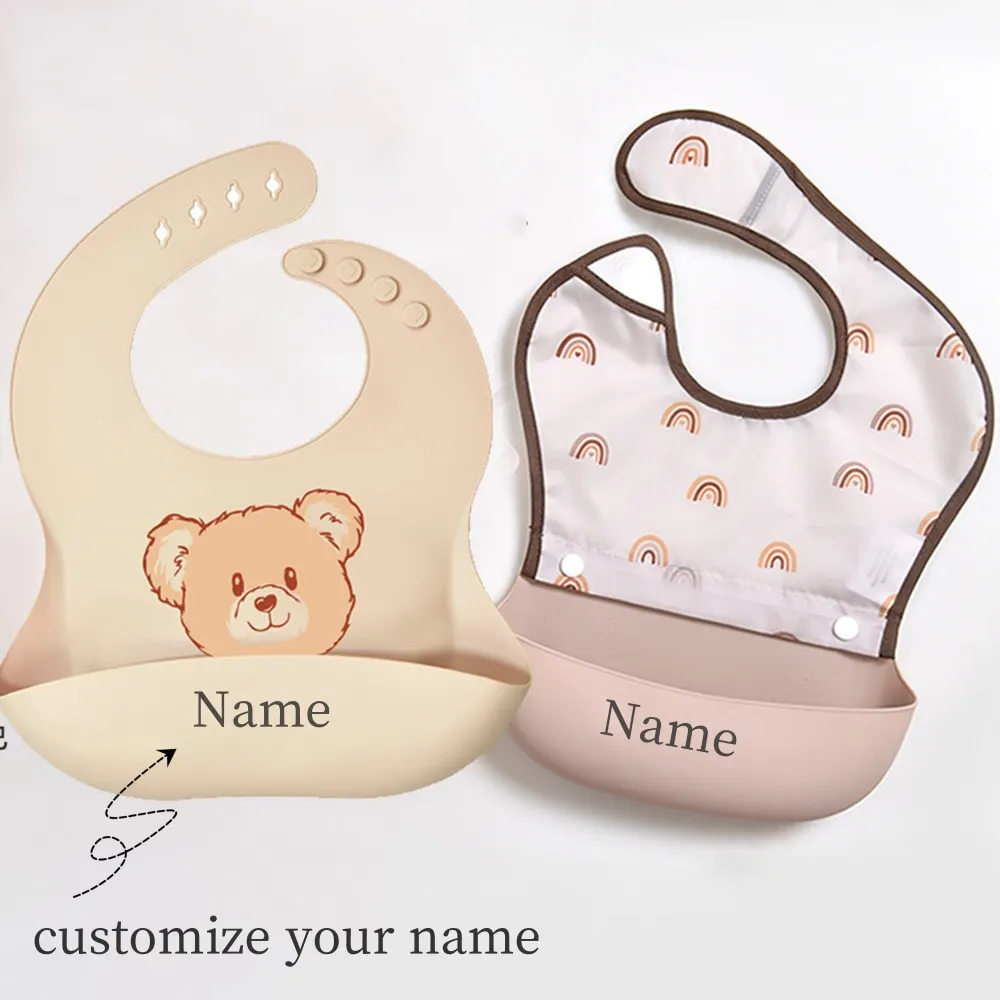 Personalize name cute cartoon pattern Baby Bib Name   Food-Grade Feeding Bib fabric