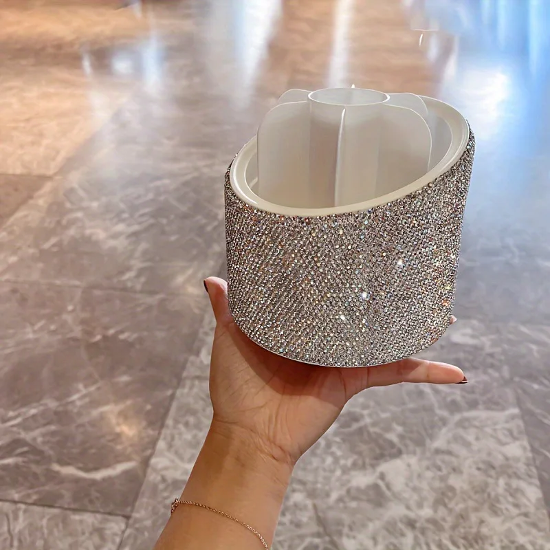 Diamond-Encrusted Rotating Large-Capacity Cosmetic Storage Box And Makeup Brush Storage Bucket High-Appearance-Level Organizer