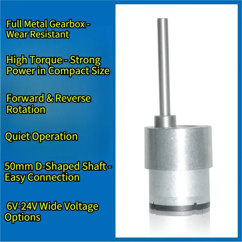 JGB37-520 DC Gear Motor 12V - 50mm D Shaft High Torque for Smart Home Feeder Robot DIY
