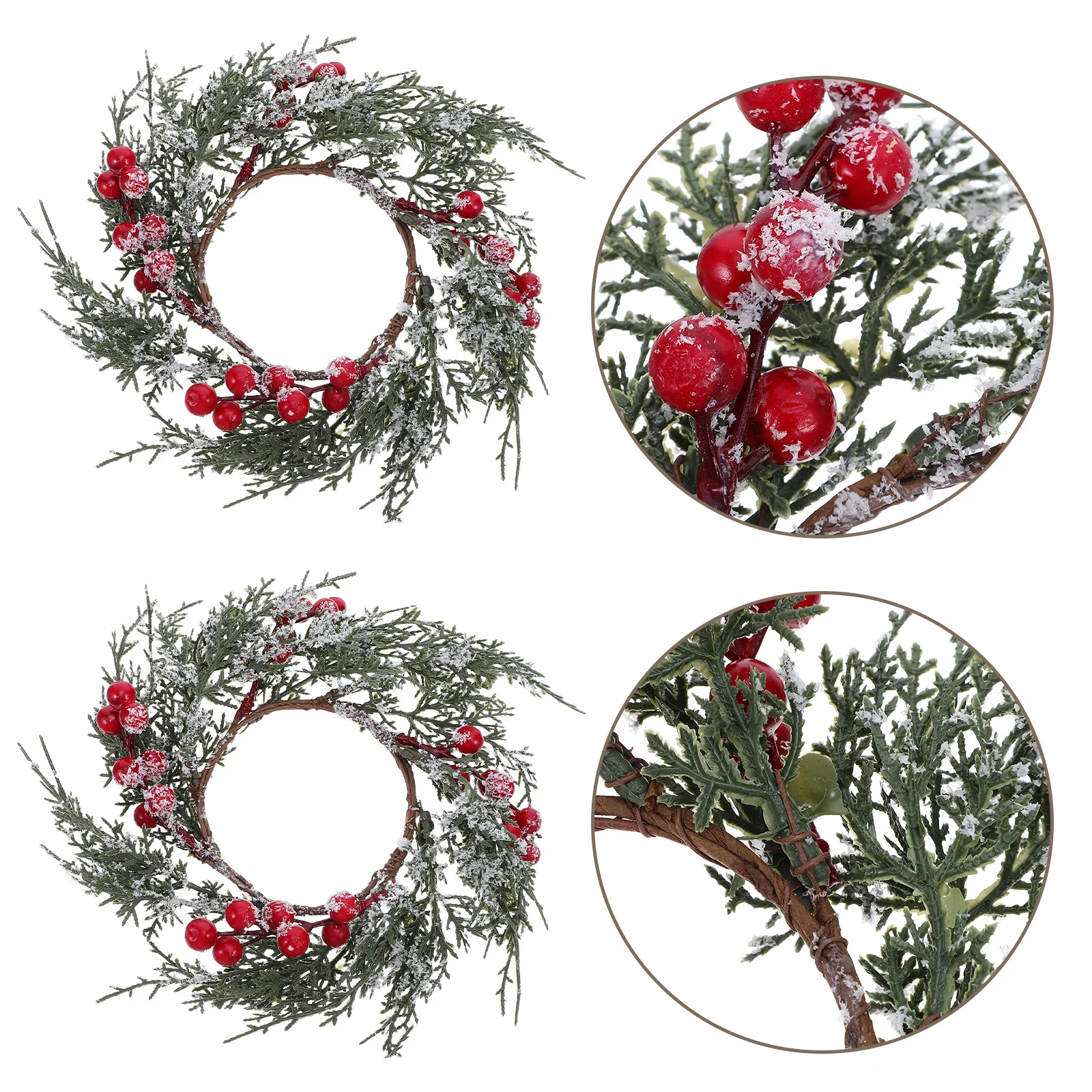 

3Pcs Christmas Rings Frosted Pine Needle Red Fruit Wreath Seasonal Table Centerpiece for Pillar Taper Tea Light