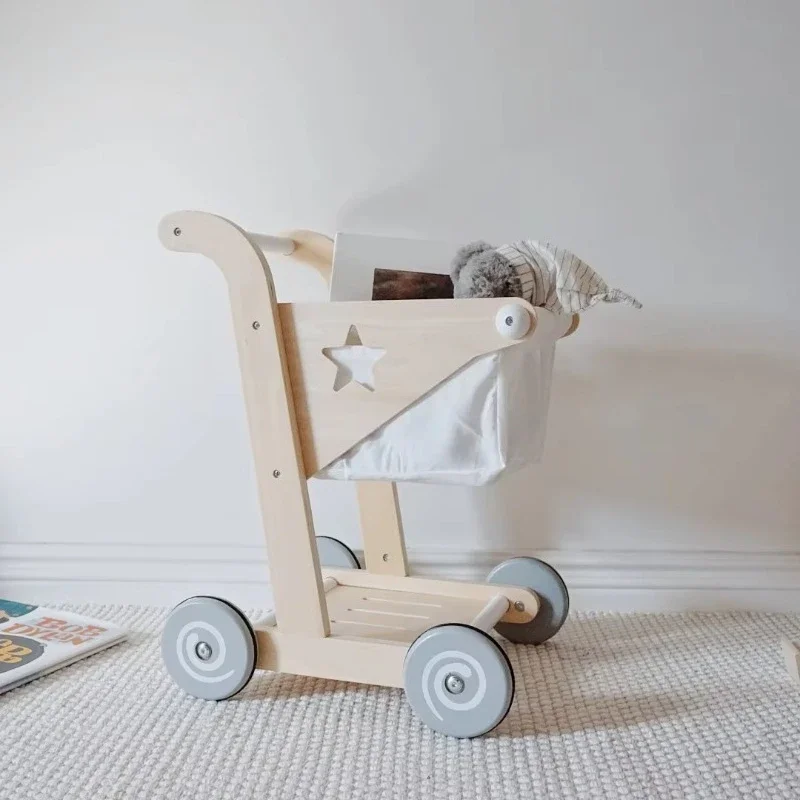 

Baby walker toy 4 wheel cart wooden shopping cart boys and girls toys