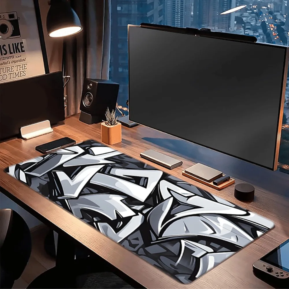 Tapis de table avec lettres graffiti et art urbain, base en caoutchouc antidérapante surdimensionnée, alfombrillas para escritorio, tapis de souris
