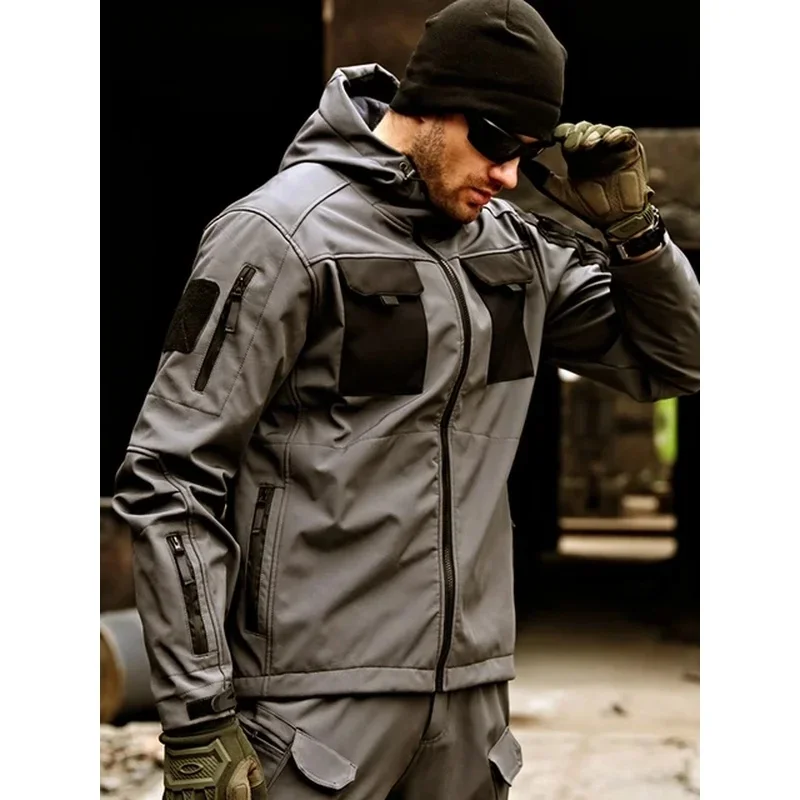 Tactical Jackets Men Military Outdoor Waterproof Hood Windbreaker Work Wear Soft Shell Multi-pockets Hunting Motorcy Tops Winter