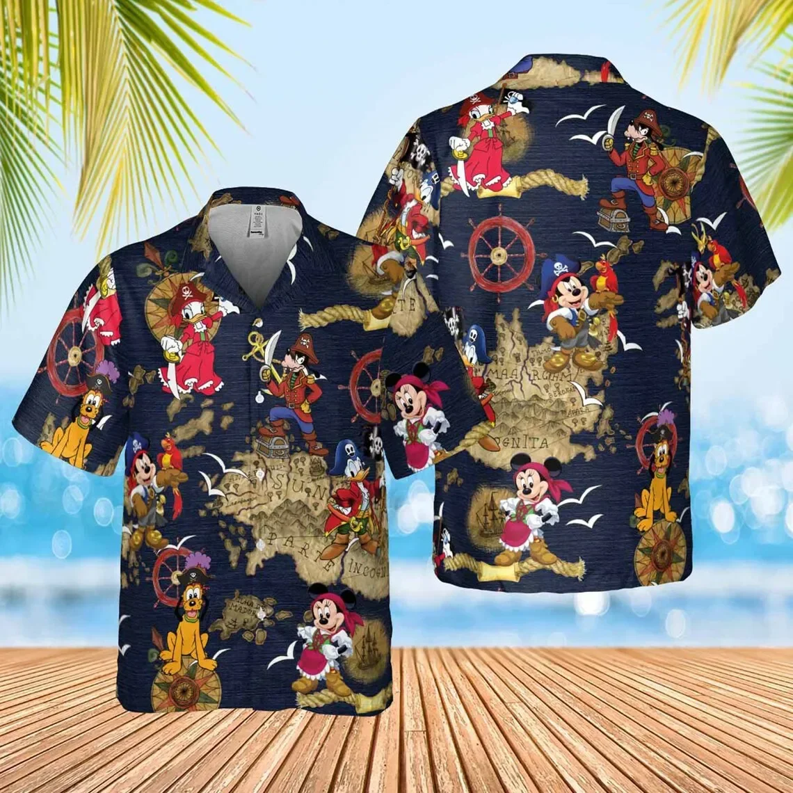 Disney Pirates of Caribbean Hawaiian Shirt Mickey and Friends a Pirate's Life Summer Hawaiian Mickey Disney Hawaiian T-shirt