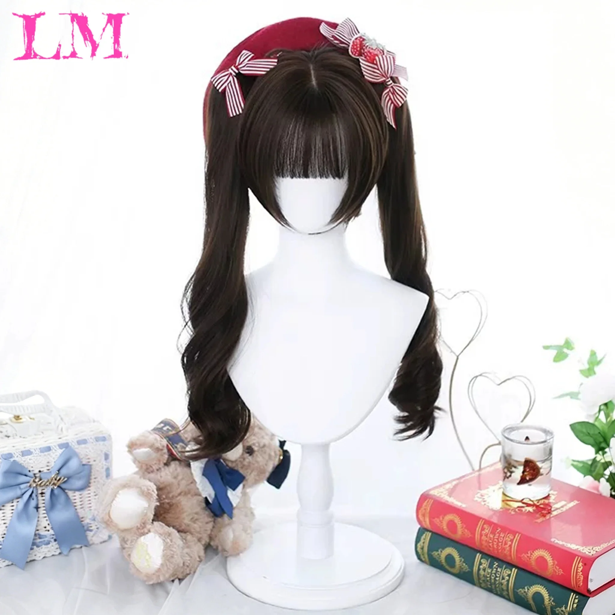 LM Synthetic Wig Ponytail Princess Cut Natural Short Hair Synthetic Wigs With Bangs For Women Heat Resistant Cosplay Lolita Hair