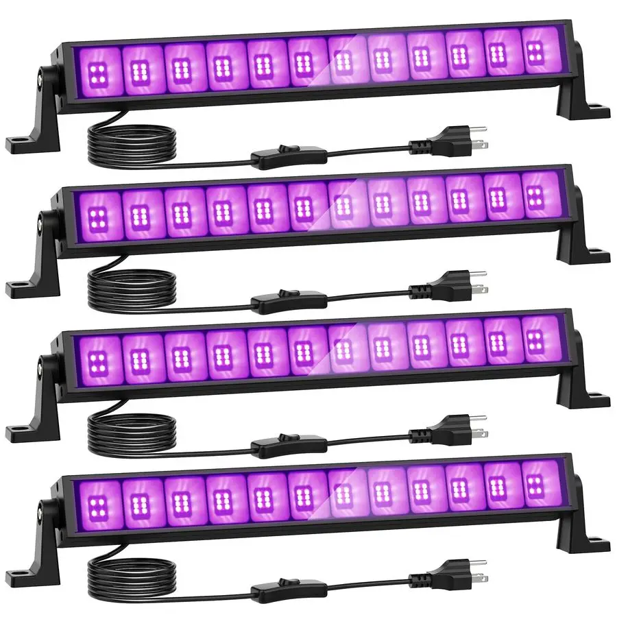 

4 Pack 42W LED Black Lights, Blacklight Bars with Plug and Switch, Glow in The Dark Party Supplies for Halloween Decorations, Be