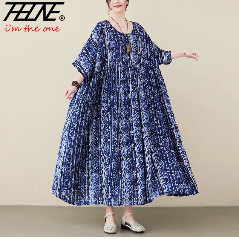 Nuovo vestito oversize con stampa estate donna Casual Chic donna cotone lungo Vintage coreano abiti da donna Vestidos Para Mujer