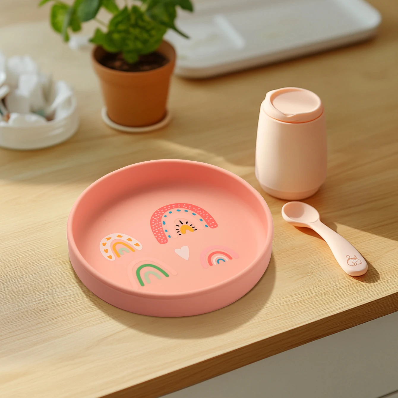 1PCS Baby Silicone Plate Cute Pattern Baby Tableware Dinosaur Rainbow Cat Pattern Baby Dishes Feeding Training Baby Shower Gift