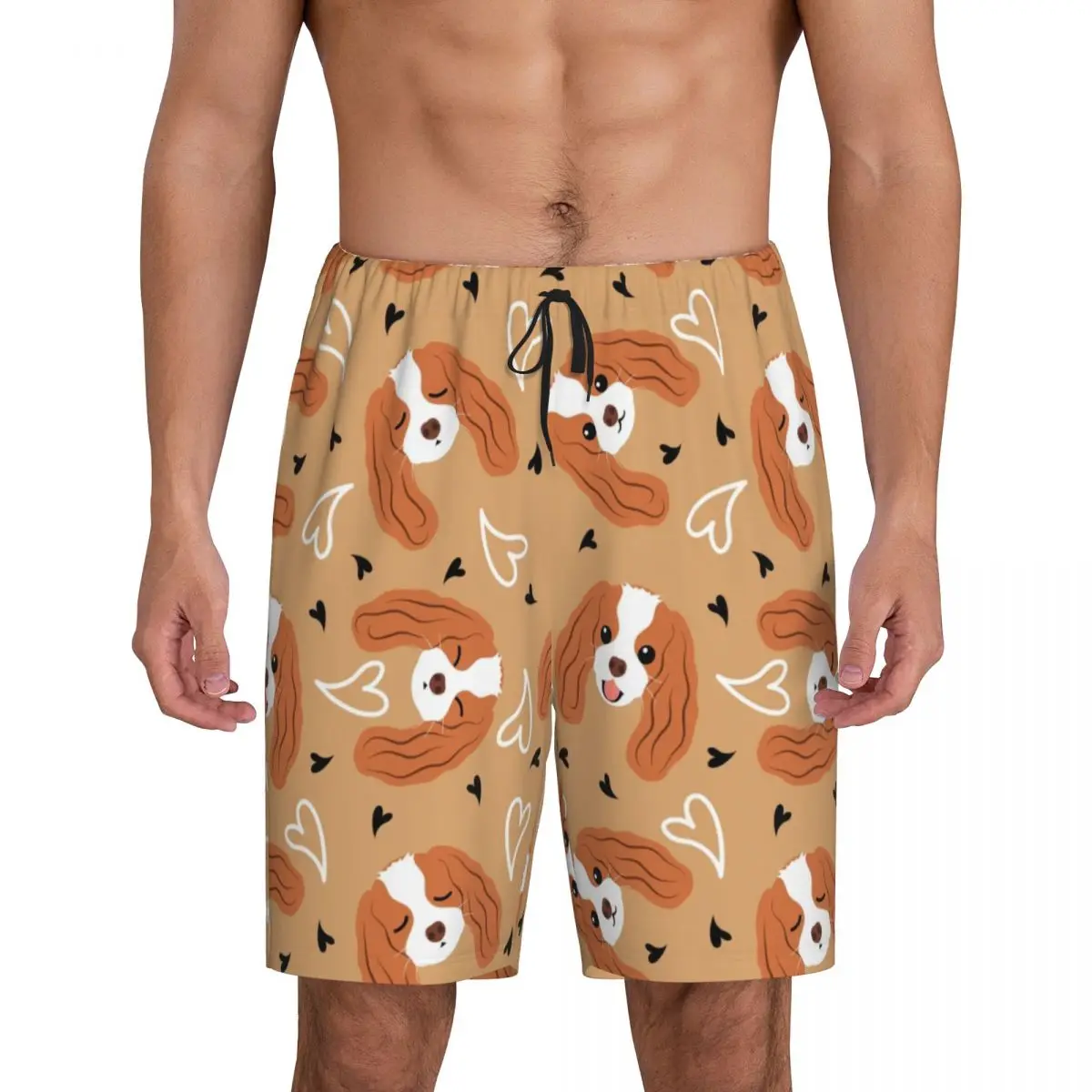 

Custom Cute Cartoon Cavalier King Charles Spaniel Pajama Shorts Men's Dog Sleepwear Bottom Stretch Sleep Short Pjs with Pockets