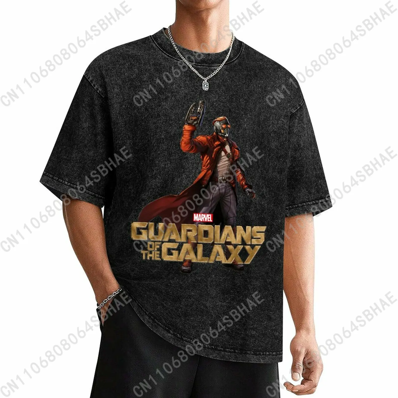 

Marvel Star Lord Custom Mens Vintage T Shirt Washed Distressed Tee Men Retro Short Sleeve Personalized Cotton Shirt Cosplay