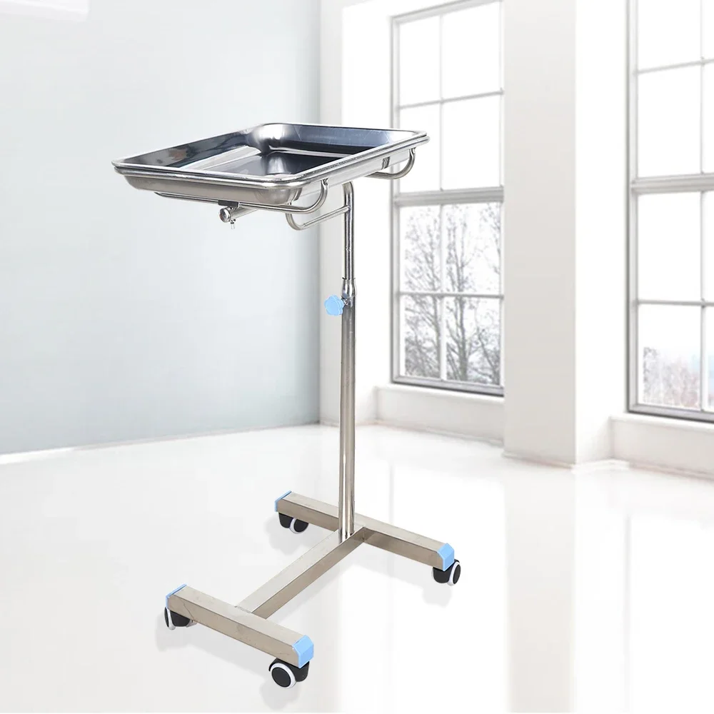 For Hospitals, Clinics, Dentistry, Beauty Salons Mobile Stainless Steel Tray Stand Rolling Cart Rack Adjustable Medical Hine