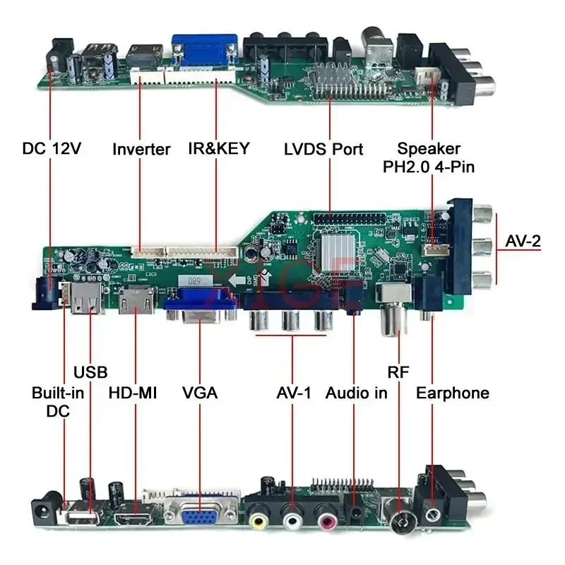 LCD Controller Board Fit LTN154AT08 LP154WX3 TX39D80VC1GAA DVB Digital Monitor 30Pin LVDS 1280*800 2CCFL Kit IR+AV+USB+HDMI+VGA