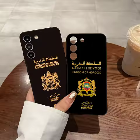 Morocco Passport Phone Case For Samsung S25 S24 FE S23 S22 S21 Plus S20 Ultra Note20Ultra Black Soft Shell