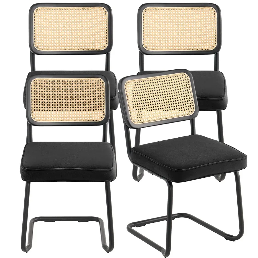 

Набор обеденных стульев из ротанга VEVOR из 4-х современных обеденных стульев середины века с бархатной акцентной обивкой и спинкой из ротанга в стиле ретро Dini