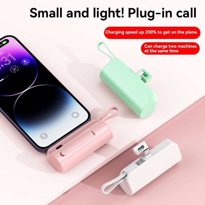 30000mAh Mini Capsule Power Bank Wbudowany kabel Szybkie ładowanie Przenośna bateria zewnętrzna do iphone Samsung Xiaomi Zapasowy Power Bank