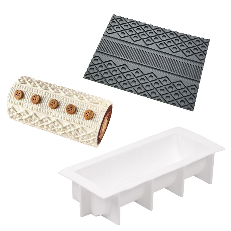 Black Texture Mousse Cushion Cylindrical Mousse Main Mold Kitchen Bakeware Set Silicone Cake Molds Party Pastry Baking Tools