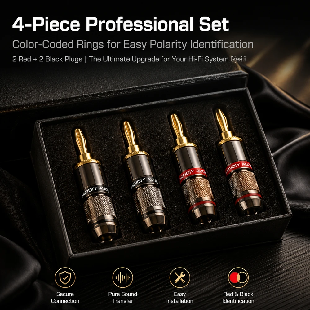 HIFIDIY LIVE 4 szt./zestaw 4mm Złote Wtyki Bananowe z Czystej Miedzi do Audio Wideo Adaptera Głośnikowego Zestaw Złączek Terminalowych — zdjęcie 7